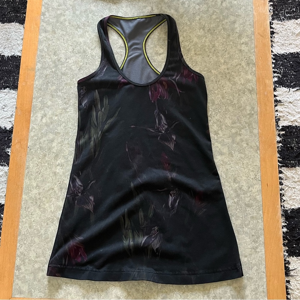 Lululemon tank top. Black with flower detail.